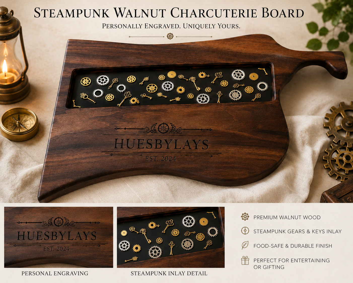 Steampunk Walnut Charcuterie Collection